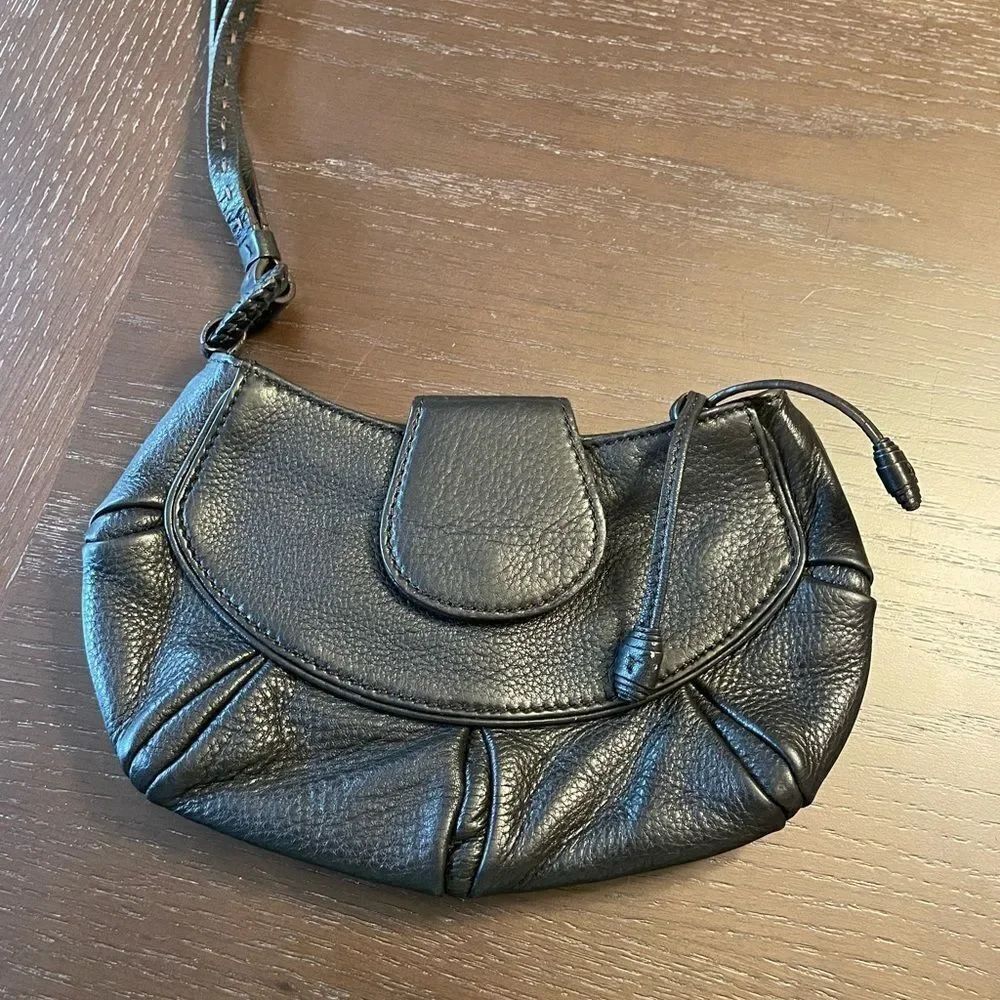 Cole Haan Black Leather Crescent Moon Shaped Wristlet